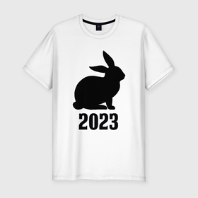 Мужская футболка хлопок Slim с принтом 2023 силуэт кролика чёрный , 92% хлопок, 8% лайкра | приталенный силуэт, круглый вырез ворота, длина до линии бедра, короткий рукав | 