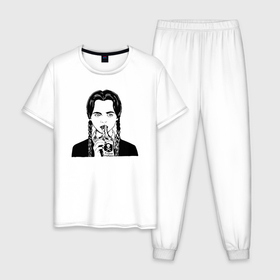 Мужская пижама хлопок с принтом Уэнсдей Аддамс   poison в Санкт-Петербурге, 100% хлопок | брюки и футболка прямого кроя, без карманов, на брюках мягкая резинка на поясе и по низу штанин
 | 