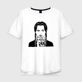Мужская футболка хлопок Oversize с принтом Уэнсдей Аддамс   poison в Санкт-Петербурге, 100% хлопок | свободный крой, круглый ворот, “спинка” длиннее передней части | 