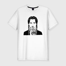 Мужская футболка хлопок Slim с принтом Уэнсдей Аддамс   poison в Санкт-Петербурге, 92% хлопок, 8% лайкра | приталенный силуэт, круглый вырез ворота, длина до линии бедра, короткий рукав | 