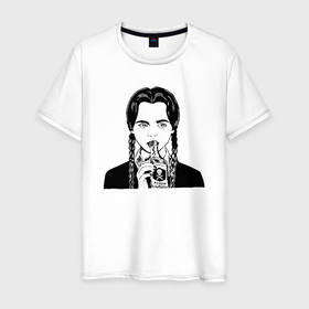 Мужская футболка хлопок с принтом Уэнсдей Аддамс   poison в Петрозаводске, 100% хлопок | прямой крой, круглый вырез горловины, длина до линии бедер, слегка спущенное плечо. | 