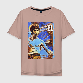 Мужская футболка хлопок Oversize с принтом Брюс Ли   celebrity   джиткундо в Екатеринбурге, 100% хлопок | свободный крой, круглый ворот, “спинка” длиннее передней части | 