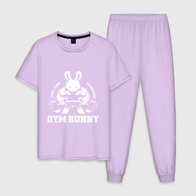 Мужская пижама хлопок с принтом Gym bunny powerlifting в Белгороде, 100% хлопок | брюки и футболка прямого кроя, без карманов, на брюках мягкая резинка на поясе и по низу штанин
 | Тематика изображения на принте: 