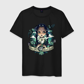 Мужская футболка хлопок с принтом Уэнсдей Аддамс Wednesday Addams в Белгороде, 100% хлопок | прямой крой, круглый вырез горловины, длина до линии бедер, слегка спущенное плечо. | Тематика изображения на принте: 