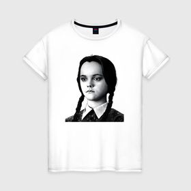 Женская футболка хлопок с принтом Уэнсдей Аддамс семейка Аддамс в Белгороде, 100% хлопок | прямой крой, круглый вырез горловины, длина до линии бедер, слегка спущенное плечо | 