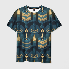 Мужская футболка 3D с принтом Ханука праздник огней в Рязани, 100% полиэфир | прямой крой, круглый вырез горловины, длина до линии бедер | 