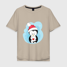 Мужская футболка хлопок Oversize с принтом Пингвин с письмом в Тюмени, 100% хлопок | свободный крой, круглый ворот, “спинка” длиннее передней части | 