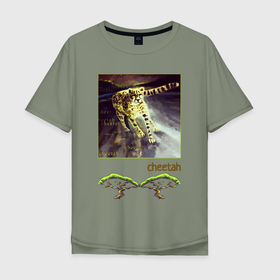 Мужская футболка хлопок Oversize с принтом Бег гепарда в Курске, 100% хлопок | свободный крой, круглый ворот, “спинка” длиннее передней части | 