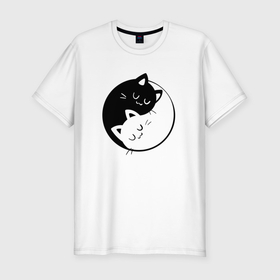 Мужская футболка хлопок Slim с принтом Инь янь котики в Кировске, 92% хлопок, 8% лайкра | приталенный силуэт, круглый вырез ворота, длина до линии бедра, короткий рукав | 