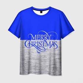 Мужская футболка 3D с принтом Merry Christmas синий в Санкт-Петербурге, 100% полиэфир | прямой крой, круглый вырез горловины, длина до линии бедер | 