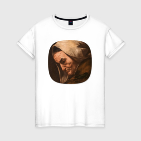 Женская футболка хлопок с принтом Картина ренессанса   бабушка злая в Тюмени, 100% хлопок | прямой крой, круглый вырез горловины, длина до линии бедер, слегка спущенное плечо | 