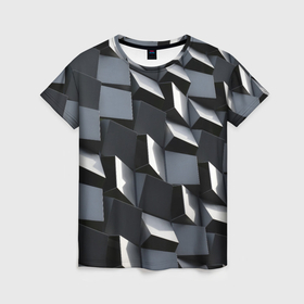 Женская футболка 3D с принтом Выпирающие кубы   металлическая броня в Екатеринбурге, 100% полиэфир ( синтетическое хлопкоподобное полотно) | прямой крой, круглый вырез горловины, длина до линии бедер | 
