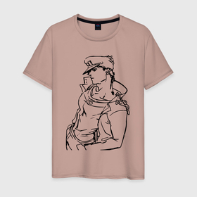 Мужская футболка хлопок с принтом Дзётаро Кудзё   герой в Кировске, 100% хлопок | прямой крой, круглый вырез горловины, длина до линии бедер, слегка спущенное плечо. | 