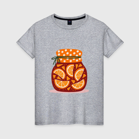 Женская футболка хлопок с принтом Банка апельсинового варенья в Кировске, 100% хлопок | прямой крой, круглый вырез горловины, длина до линии бедер, слегка спущенное плечо | 
