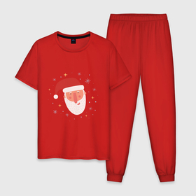 Мужская пижама хлопок с принтом Голова Деда Мороза в Екатеринбурге, 100% хлопок | брюки и футболка прямого кроя, без карманов, на брюках мягкая резинка на поясе и по низу штанин
 | 