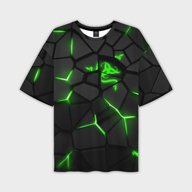 Мужская футболка OVERSIZE 3D с принтом Razer green neon в Петрозаводске,  |  | 