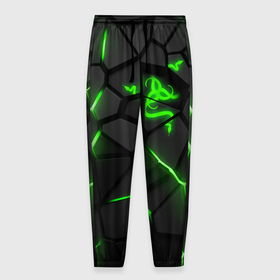 Мужские брюки 3D с принтом Razer green neon в Кировске, 100% полиэстер | манжеты по низу, эластичный пояс регулируется шнурком, по бокам два кармана без застежек, внутренняя часть кармана из мелкой сетки | 