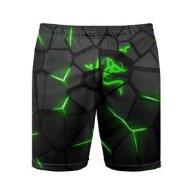 Мужские шорты спортивные с принтом Razer green neon в Тюмени,  |  | 