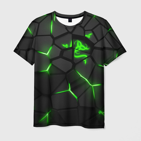 Мужская футболка 3D с принтом Razer green neon в Новосибирске, 100% полиэфир | прямой крой, круглый вырез горловины, длина до линии бедер | Тематика изображения на принте: 