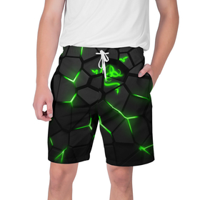 Мужские шорты 3D с принтом Razer green neon в Петрозаводске,  полиэстер 100% | прямой крой, два кармана без застежек по бокам. Мягкая трикотажная резинка на поясе, внутри которой широкие завязки. Длина чуть выше колен | Тематика изображения на принте: 