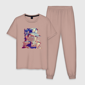 Мужская пижама хлопок с принтом Дзётаро Кудзё   character в Курске, 100% хлопок | брюки и футболка прямого кроя, без карманов, на брюках мягкая резинка на поясе и по низу штанин
 | 