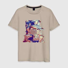 Мужская футболка хлопок с принтом Дзётаро Кудзё   character в Кировске, 100% хлопок | прямой крой, круглый вырез горловины, длина до линии бедер, слегка спущенное плечо. | 