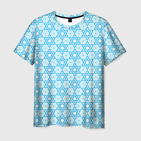 Мужская футболка 3D с принтом Израильский узор для Хануки , 100% полиэфир | прямой крой, круглый вырез горловины, длина до линии бедер | 