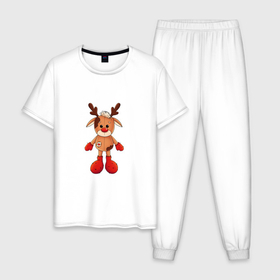 Мужская пижама хлопок с принтом Новогодний олень мягкая игрушка в Петрозаводске, 100% хлопок | брюки и футболка прямого кроя, без карманов, на брюках мягкая резинка на поясе и по низу штанин
 | 