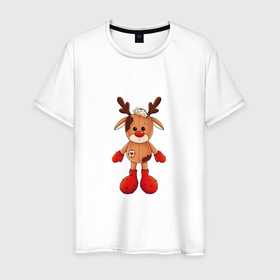 Мужская футболка хлопок с принтом Новогодний олень мягкая игрушка в Курске, 100% хлопок | прямой крой, круглый вырез горловины, длина до линии бедер, слегка спущенное плечо. | 