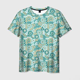 Мужская футболка 3D с принтом Узор этнический гранж в Санкт-Петербурге, 100% полиэфир | прямой крой, круглый вырез горловины, длина до линии бедер | Тематика изображения на принте: 