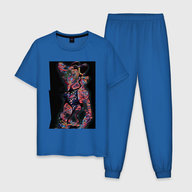 Мужская пижама хлопок с принтом Джолин Куджо   glitch   night в Новосибирске, 100% хлопок | брюки и футболка прямого кроя, без карманов, на брюках мягкая резинка на поясе и по низу штанин
 | Тематика изображения на принте: 