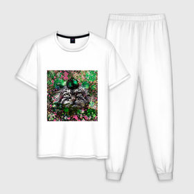 Мужская пижама хлопок с принтом брутальный манул в Курске, 100% хлопок | брюки и футболка прямого кроя, без карманов, на брюках мягкая резинка на поясе и по низу штанин
 | 
