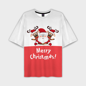 Мужская футболка oversize 3D с принтом Дед Мороз с оленями в Екатеринбурге,  |  | 