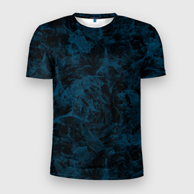 Мужская футболка 3D Slim с принтом Синий и черный мраморный узор в Кировске, 100% полиэстер с улучшенными характеристиками | приталенный силуэт, круглая горловина, широкие плечи, сужается к линии бедра | Тематика изображения на принте: 