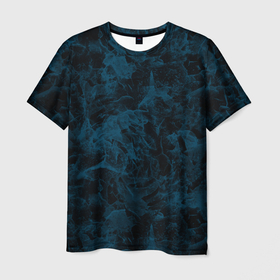 Мужская футболка 3D с принтом Синий и черный мраморный узор в Кировске, 100% полиэфир | прямой крой, круглый вырез горловины, длина до линии бедер | Тематика изображения на принте: 