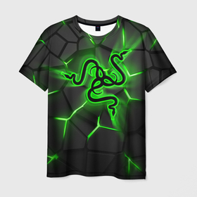 Мужская футболка 3D с принтом Razer neon logo в Петрозаводске, 100% полиэфир | прямой крой, круглый вырез горловины, длина до линии бедер | Тематика изображения на принте: 