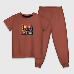 Детская пижама хлопок с принтом С праздником света 2022 в Тюмени, 100% хлопок |  брюки и футболка прямого кроя, без карманов, на брюках мягкая резинка на поясе и по низу штанин
 | 