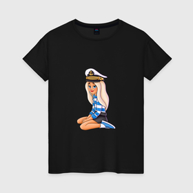 Женская футболка хлопок с принтом Девочка морячка в Белгороде, 100% хлопок | прямой крой, круглый вырез горловины, длина до линии бедер, слегка спущенное плечо | 