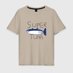 Мужская футболка хлопок Oversize с принтом Super Tuna BTS в Белгороде, 100% хлопок | свободный крой, круглый ворот, “спинка” длиннее передней части | 