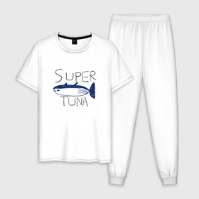 Мужская пижама хлопок с принтом Super Tuna BTS в Петрозаводске, 100% хлопок | брюки и футболка прямого кроя, без карманов, на брюках мягкая резинка на поясе и по низу штанин
 | Тематика изображения на принте: 