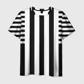 Мужская футболка 3D с принтом Черно белый узор в полоску в Екатеринбурге, 100% полиэфир | прямой крой, круглый вырез горловины, длина до линии бедер | 