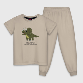 Детская пижама хлопок с принтом Динозавр трицератопс Михазавр, Миша в Петрозаводске, 100% хлопок |  брюки и футболка прямого кроя, без карманов, на брюках мягкая резинка на поясе и по низу штанин
 | 