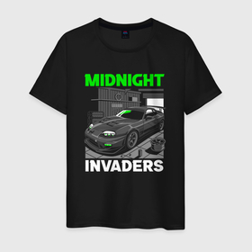 Мужская футболка хлопок с принтом Midnight inviders   Toyota Supra в Курске, 100% хлопок | прямой крой, круглый вырез горловины, длина до линии бедер, слегка спущенное плечо. | 