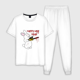Мужская пижама хлопок с принтом Злой кролик 2023 в Белгороде, 100% хлопок | брюки и футболка прямого кроя, без карманов, на брюках мягкая резинка на поясе и по низу штанин
 | 