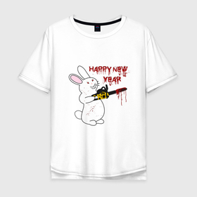 Мужская футболка хлопок Oversize с принтом Злой кролик 2023 в Тюмени, 100% хлопок | свободный крой, круглый ворот, “спинка” длиннее передней части | 