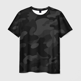 Мужская футболка 3D с принтом Черный ночной камуфляж в Курске, 100% полиэфир | прямой крой, круглый вырез горловины, длина до линии бедер | Тематика изображения на принте: 
