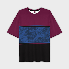 Мужская футболка OVERSIZE 3D с принтом Бордовый, синий мраморный и черный полосы ,  |  | Тематика изображения на принте: 