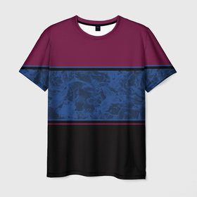 Мужская футболка 3D с принтом Бордовый, синий мраморный и черный полосы в Екатеринбурге, 100% полиэфир | прямой крой, круглый вырез горловины, длина до линии бедер | 