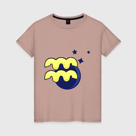 Женская футболка хлопок с принтом Знак Водолей в Екатеринбурге, 100% хлопок | прямой крой, круглый вырез горловины, длина до линии бедер, слегка спущенное плечо | 