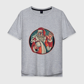 Мужская футболка хлопок Oversize с принтом Санта почтальон в Екатеринбурге, 100% хлопок | свободный крой, круглый ворот, “спинка” длиннее передней части | 